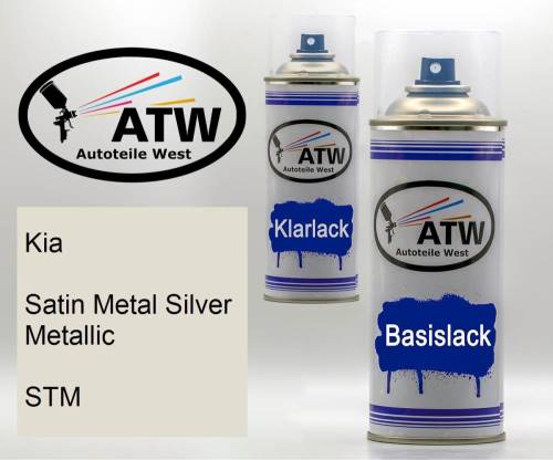 Kia, Satin Metal Silver Metallic, STM: 400ml Sprühdose + 400ml Klarlack - Set, von ATW Autoteile West.